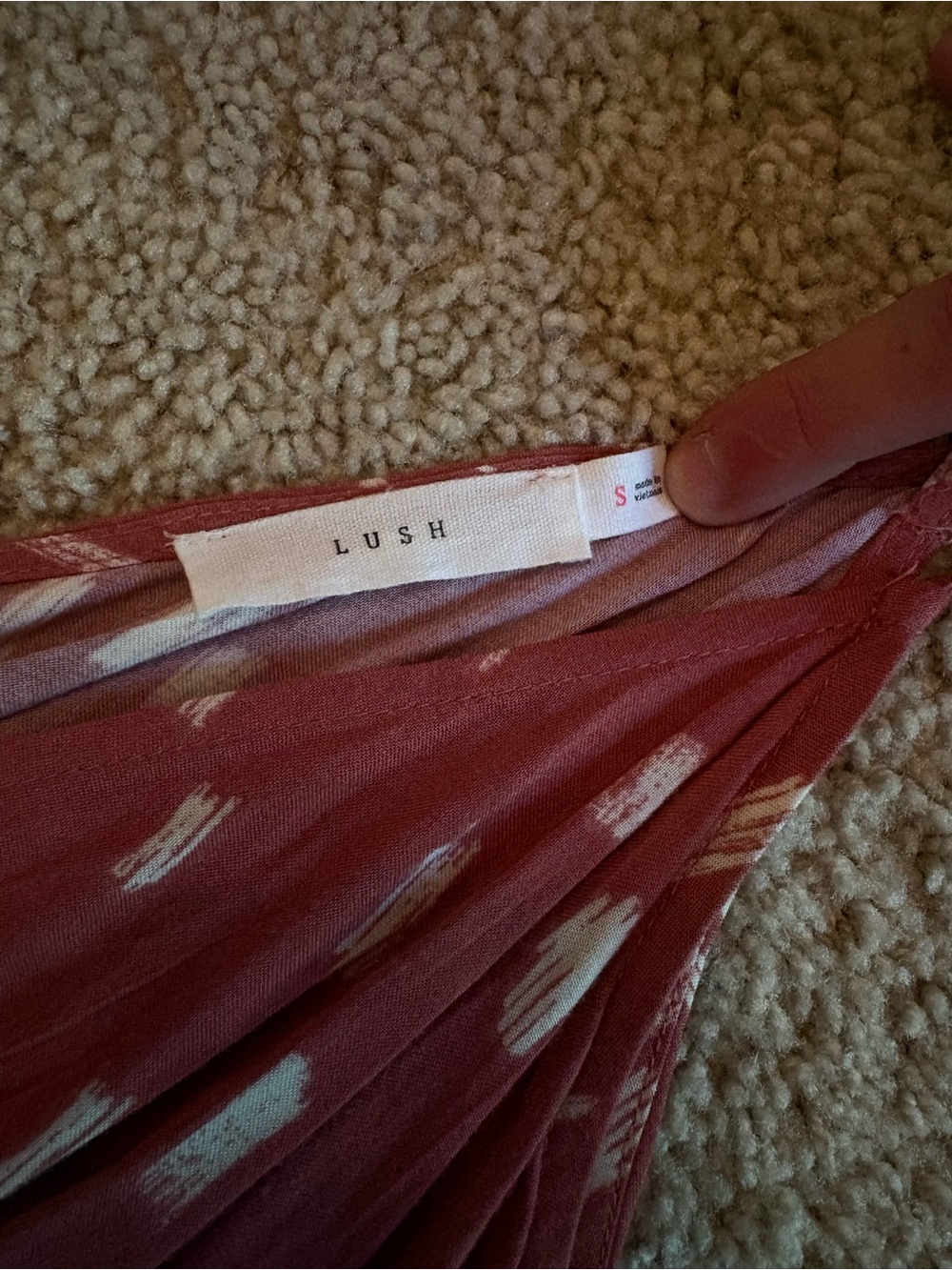 Lush One-Shoulder Rust Brushstroke Dress with White Accents